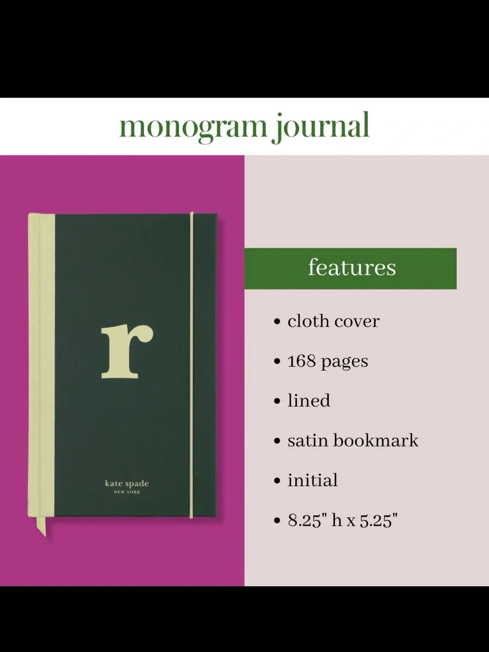 Kate Spade Monogram Cloth Hardcover Journal Notebook- Pick ONE